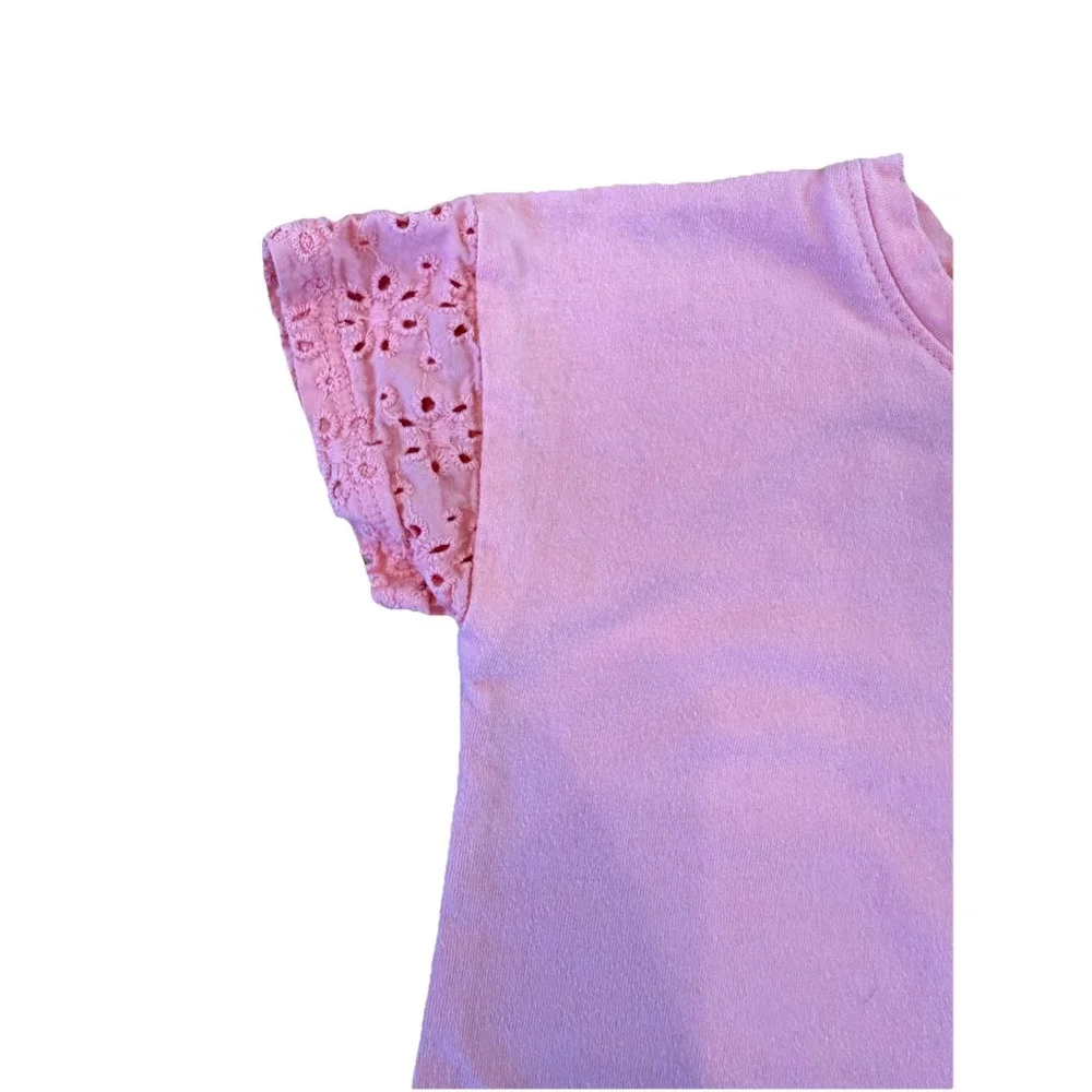Genuine OshKosh B'gosh Pink Floral Eyelet Sleeve Pocket TShirt Toddler Girls 12M